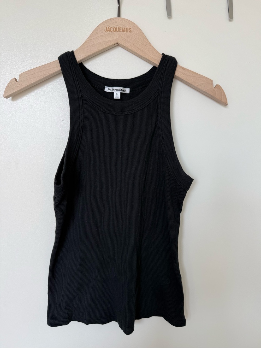 Reformation Black Ribbed Scoop Tank